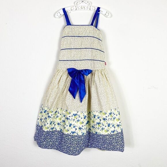 Shrawanti Girl’s Yellow & Blue Floral Long Dress - Picture 1 of 6